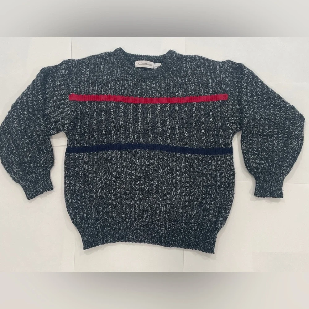 VNTG 80s 90s Michael Gerald Cable Knit Chunky Dad Core Pullover Grey Sweater (L)